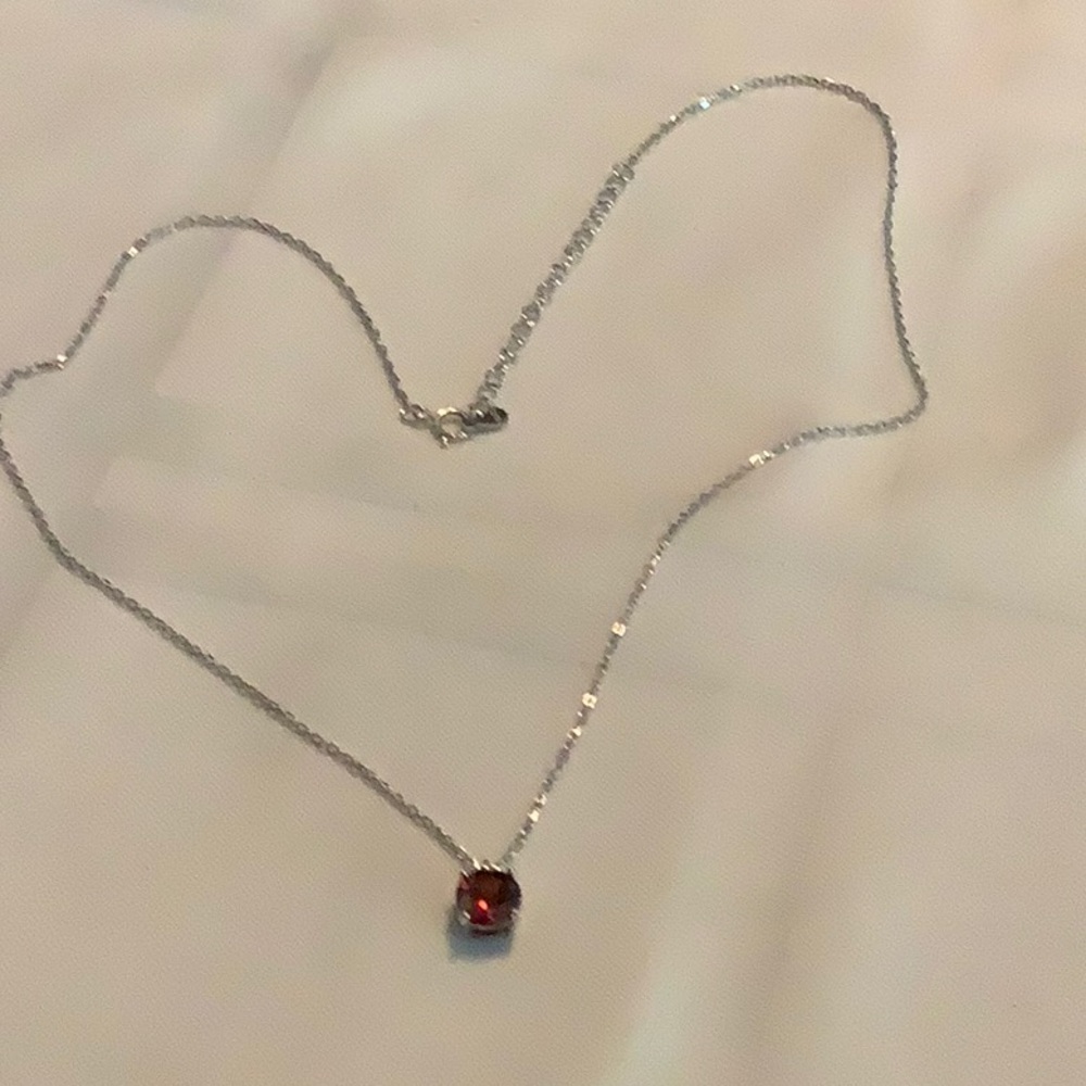 Silver Necklace with Garnet Gemstone Pendant - Picture 2 of 2